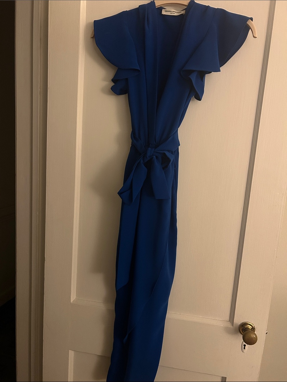 Amanda Uprichard Royal Blue Midi Dress with Flutter Sleeves